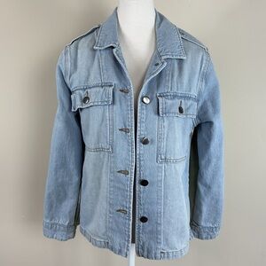 Frame Denim Cargo Mixed Media Jacket Light‎ Blue & Green Size Medium